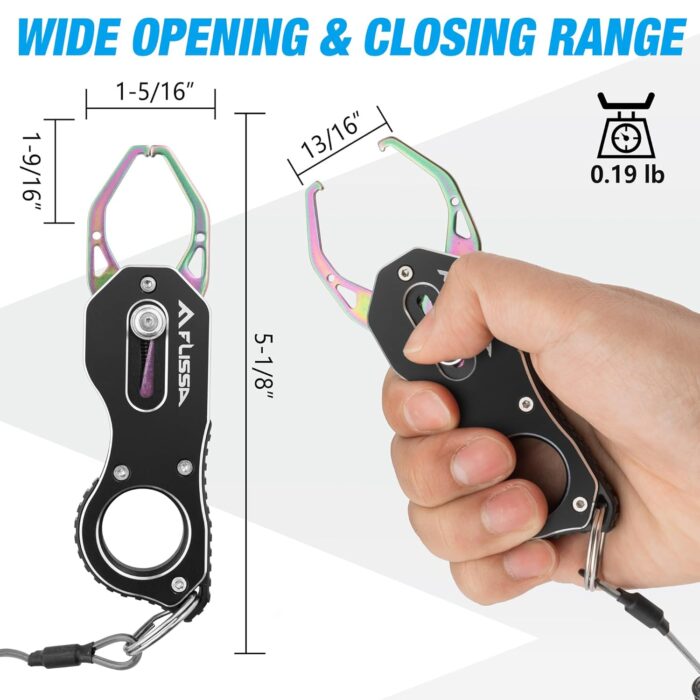 FLISSA 5" Mini Fish Gripper, 22 Pound Fish Lip Grip Tool with Carabiner and Spring Anti-Lost Rope, Durable Stainless Steel Fish Grabber Gripper, Corrosion Resistant & Portable - Image 3