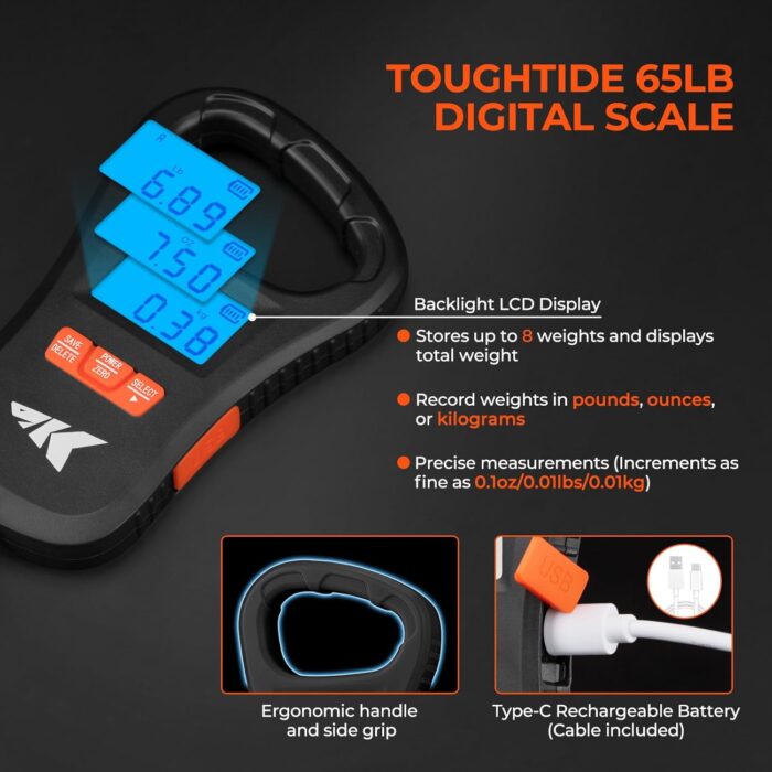 KastKing ToughTide Fishing Tool Kit, Rechargeable Digital Fish Scale with Lip Grip & Tape Measure, 7” Fillet Knife with Sheath & Sharpener, 8” Split Ring Fishing Pliers - Image 2