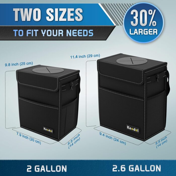 K KNODEL 2 Gallon Black Leak-Proof Waterproof Car Trash Can with Lid - Image 2