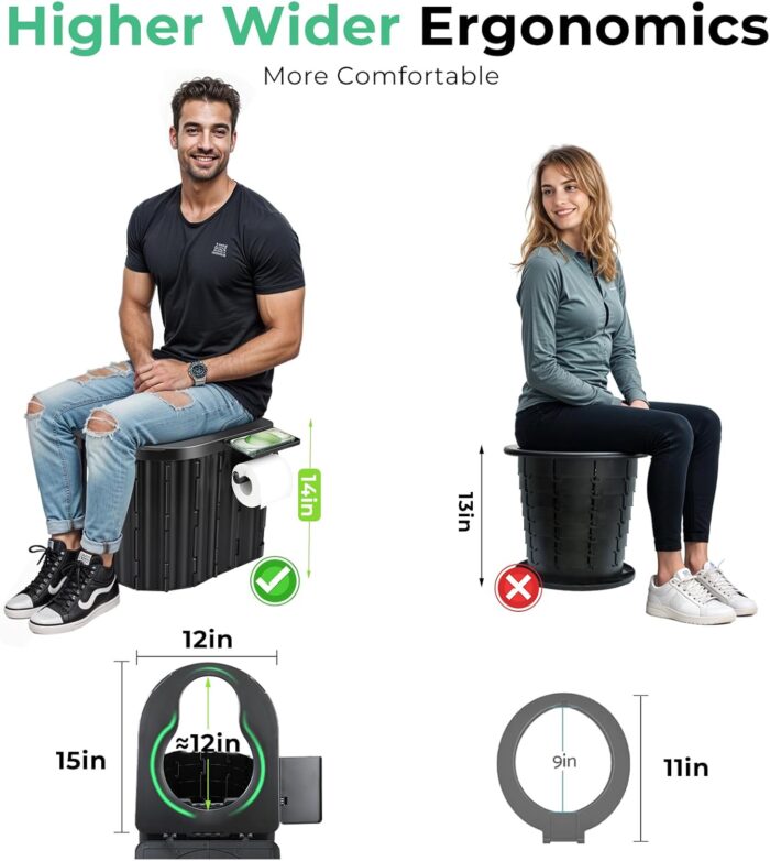 Sckee Camping Toilet, Portable Toilet for Adults, Portable Travel Folding Toilet with Lid and Paper Holder, Compact Potty for Car, Camp Toilet Portable Toilet for Camping, Hiking,Truck, RV, Beach - Image 2