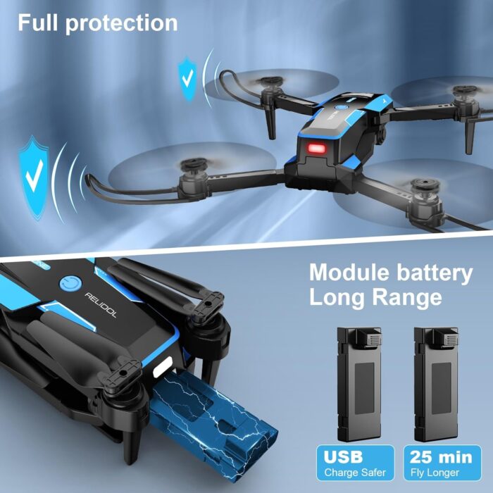 Drone with 1080P Camera - Foldable Remote Control Quadcopter with Voice Gesture Control, 3D Flip, One Key Start, Emergency Stop, 2 Batteries, Easier to use, Toy for Kids Adult Beginners - Image 6