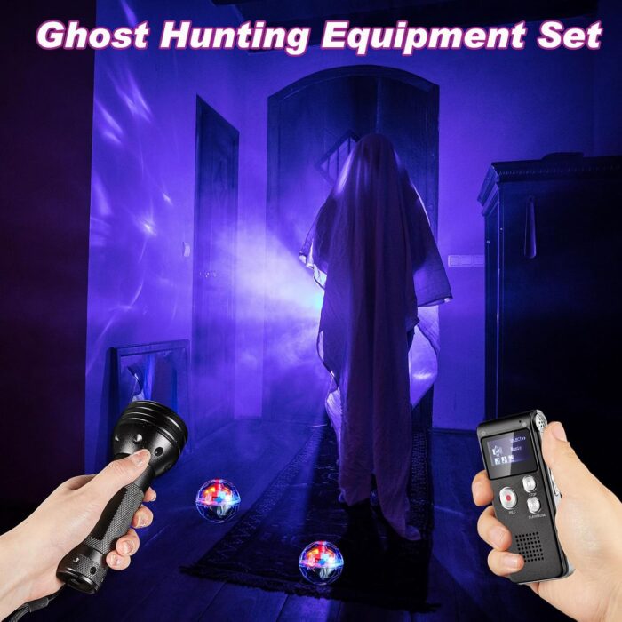Dunzy 4 Pcs Ghost Hunting Equipment Kit Includes 1 Pocket Digital Voice Recorder 2 LED Light Up Pet Cat Ball 1 Black UV Flashlight, 8 GB(Black,Classic) - Image 6