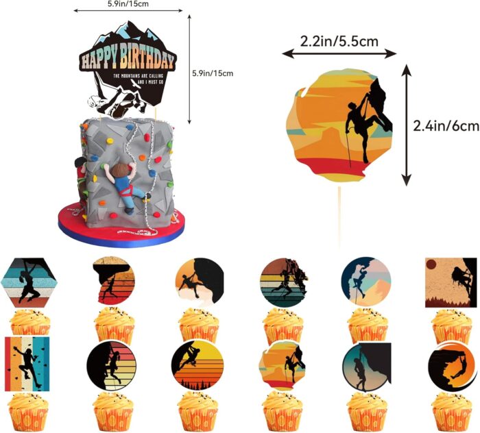 Climbing Party Decoration Rock Climbing Birthday Party Supplies Sports Decorations Includes Climbing Happy Birthday Banner Balloons Cake Topper Cupcake Toppers Spirals - Image 3