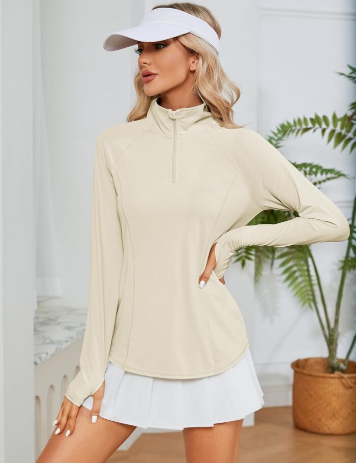 LOMON Women Long Sleeve Shirts Sun Protection 1/4 Zip Summer Quick Dry Hiking Shirts Quarter Zip Pullover for Women - Image 6