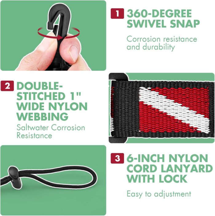2Pack Scuba Diving Lanyard Clips with Nylon Webbing Strap Adjustable Cord and Slide Locking Fits for Dive Octo Holder, Secure Camera & Gear Attachment - Image 5