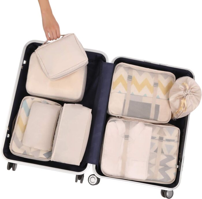 BAGAIL 8 Set Packing Cubes Luggage Organizer Bags for Travel Accessories-Cream - Image 6