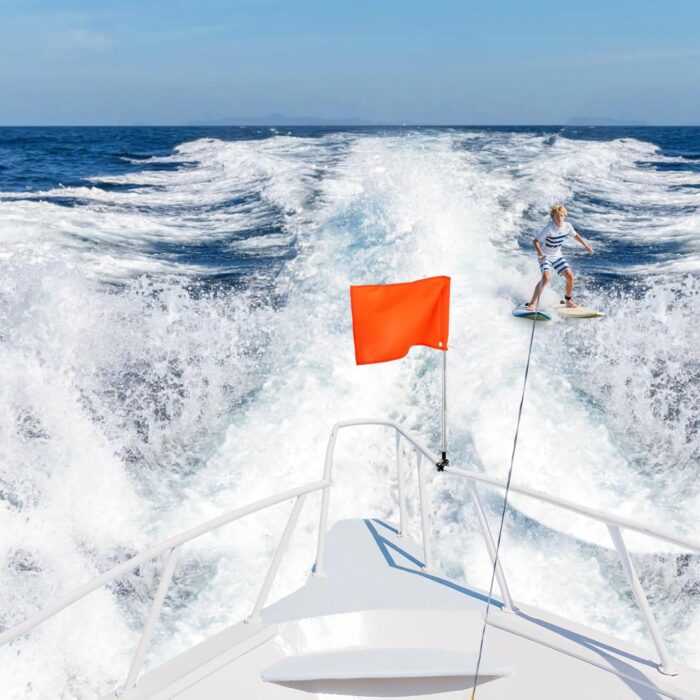 Orange Boat Flag with 53" Adjustable Pole - 12” x 18” Water Ski Flag with Stable Holder, Boat Safety Accessories for Watersports Wakeboarding - Image 4