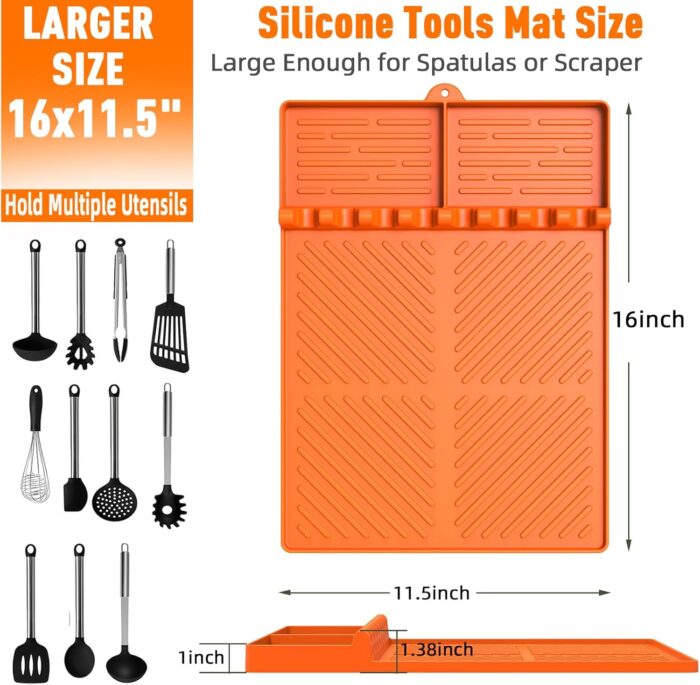 Silicone Grill Mat Compatible with Blackstone, Silicone Griddle Tools Mat with Drip Pad, Spatula Mat for Outdoor Grill Kitchen Counter (Orange) - Image 3