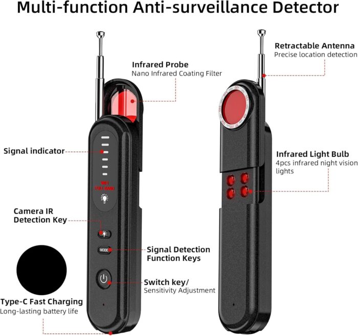 Hidden Camera Detector - 2025 Camera Detector, Hidden Device GPS Detector, Bug Detector, Camera Detector for Hotels, Travel, Office, 5 Levels Sensitivity (Black) - Image 5