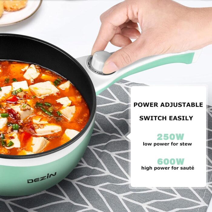 Dezin Hot Pot Electric Upgraded, Non-Stick Sauté Pan, Rapid Noodles Electric Pot, 1.5L Mini Portable Hot Pot for Steak, Egg, Fried Rice, Ramen, Oatmeal, Soup with Power Adjustment - Image 4