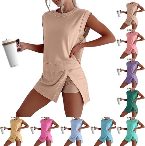 Cotton Skort Set 2 Piece Outfits Athletic Sets For Women Casual Skirt And Tank Top Travel Outfit Leisure Wear