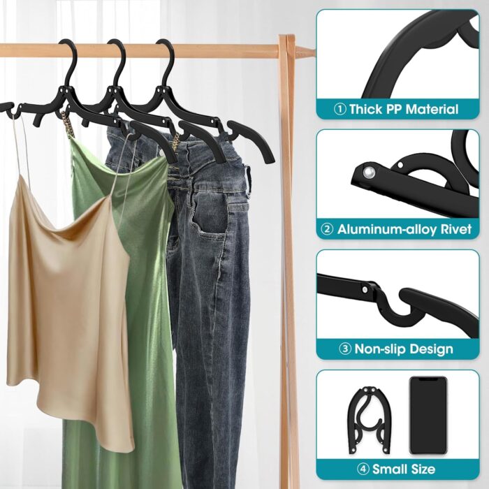 30 Pcs Travel Hangers Portable Foldable Travel Hanger Organizer, Plastic Travel Accessories Essentials Clothes Drying Rack Folding Hangers for Traveling Camping Flying RV Cruises Suitcase, Blac - Image 4