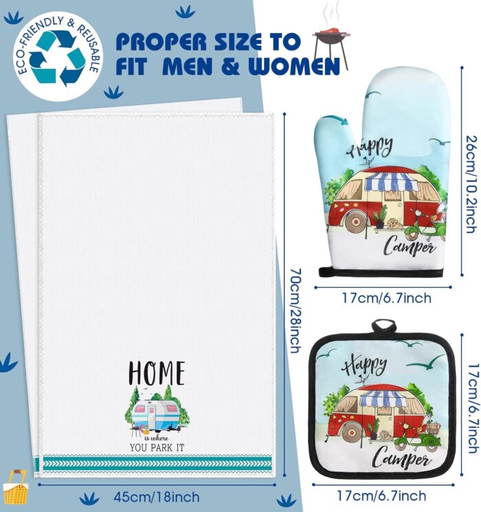4 Pcs Camping Dish Towels Pot Holders Oven Mitts Set Making Memories One Campsite at a Time RV Kitchen Towels Soft Absorbent Pot Holder Camper Oven Mitt Dish Cloths Hand Towels - Image 2