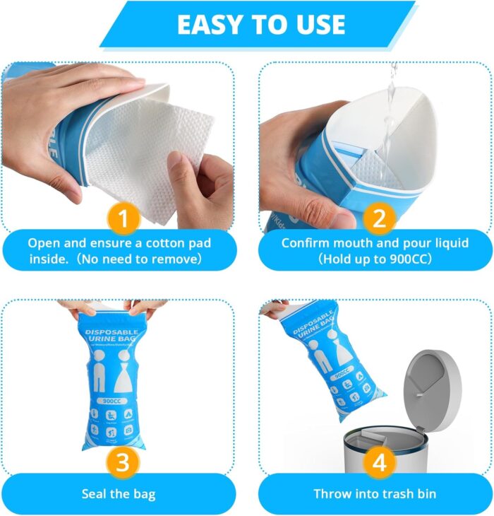 Disposable Urine Bag for Travel - 900ML Portable Pee Bags for Women Men 8/12/20/24/28 PCS Emergency Vomit Bags Urinal Toilet for Car Camping, Road Trip,Traffic Jam, Pregnant, Kid, Patient - Image 7