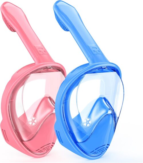 Kids Snorkel Mask Full Face, Snorkeling Gear for Kids 2-14 with Camera Mount, 180 Degree Panoramic View Snorkeling Set Anti-Fog Anti-Leak