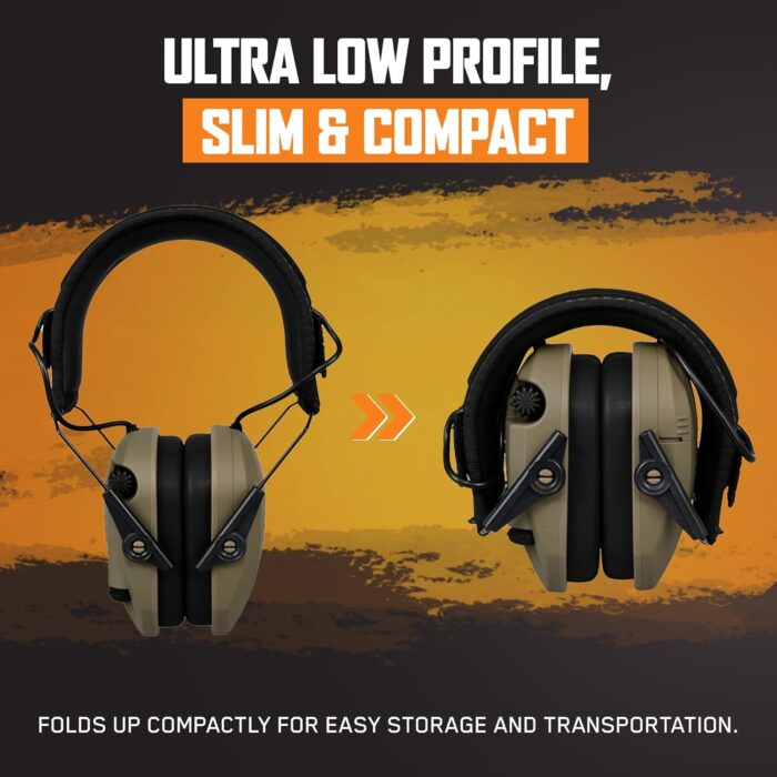 Walkers Razor Slim Shooter Electronic Folding Ear Protection Muffs, Tan Patriot - Image 4
