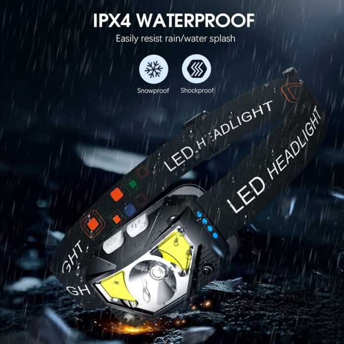 LHKNL Headlamp Flashlight, Lumen Ultra-Light Bright LED Rechargeable Headlight with White Red Light, 2-Pack Waterproof Motion Sensor Head Lamp,8 Modes for Outdoor Camping Running Hiking Fishing - Image 6