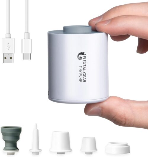 FLEXTAILGEAR Tiny Portable Ultra-Mini Air Pump with 1300mAh Battery USB Rechargeable to Inflate Deflate for Pool Floats Air Bed Mattress Swimming Ring Vacuum Storage Bags (Grey)