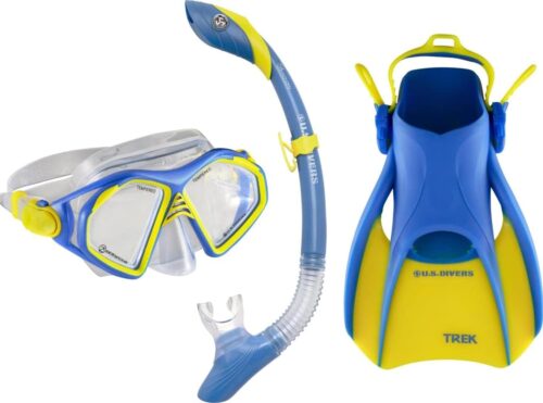 OutdoorMaster x U.S. Divers Admiral Set Adults Snorkeling Mask Fins Gear, Travel Use Scuba Diving Kit with Panoramic View Mask, Dry Top Snorkel, Trek Fins, Portable Bag for Swimming Snorkeling