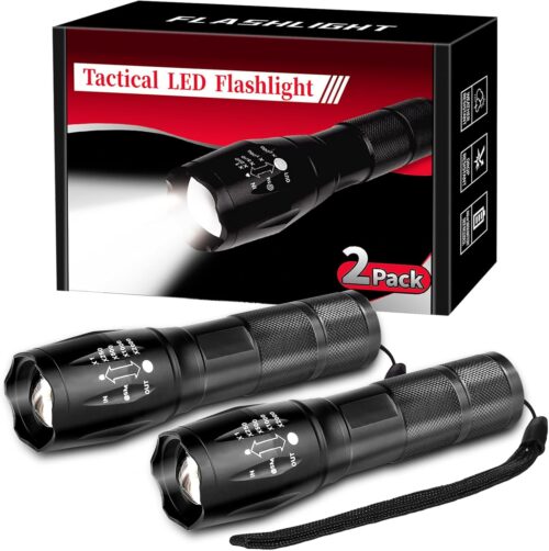 2 Pack Tactical Flashlights Torch, Military Grade 5 Modes High Lumens Led Waterproof Handheld Flashlight for Camping Biking Hiking Outdoor Home Emergency, Father's Day Gifts Camping Essentials Gear