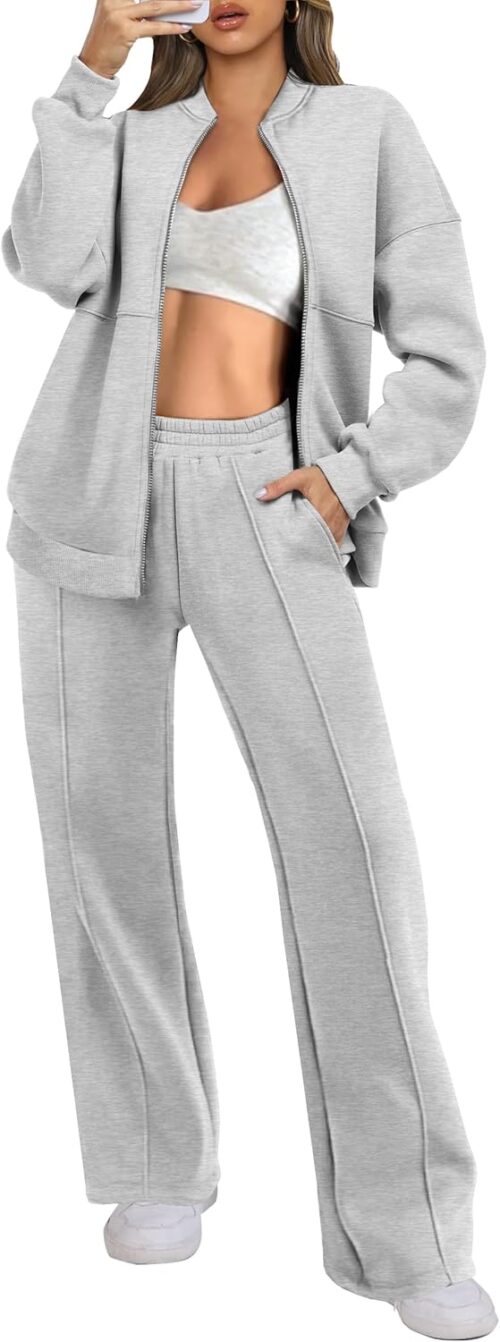 ANRABESS Women 2 Piece Outfits Lounge Set Oversized Zip Up Sweatshirt Jacket Sweatpant Matching Sweat Sets Winter Sweatsuits