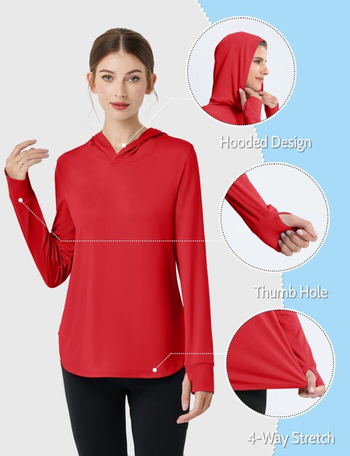 Womens Sun Protection Hoodies UPF 80+ UV Shirts Long Sleeve Lightweight Hiking Fishing Workout Tops - Image 3