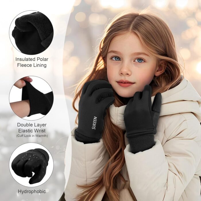 Sukeen Kids Winter Gloves, Touchscreen Anti-Slip Kids Cycling Gloves for Kids Boys Girls, Lightweight Boys Gloves for Running Cycling Biking Sports Outdoor - Image 3