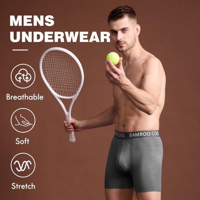 BAMBOO COOL Men's Ultra ComfortSoft Underwear, Moisture Wicking & Breathable No Ride Up Boxer Briefs with Fly, Multipack - Image 2