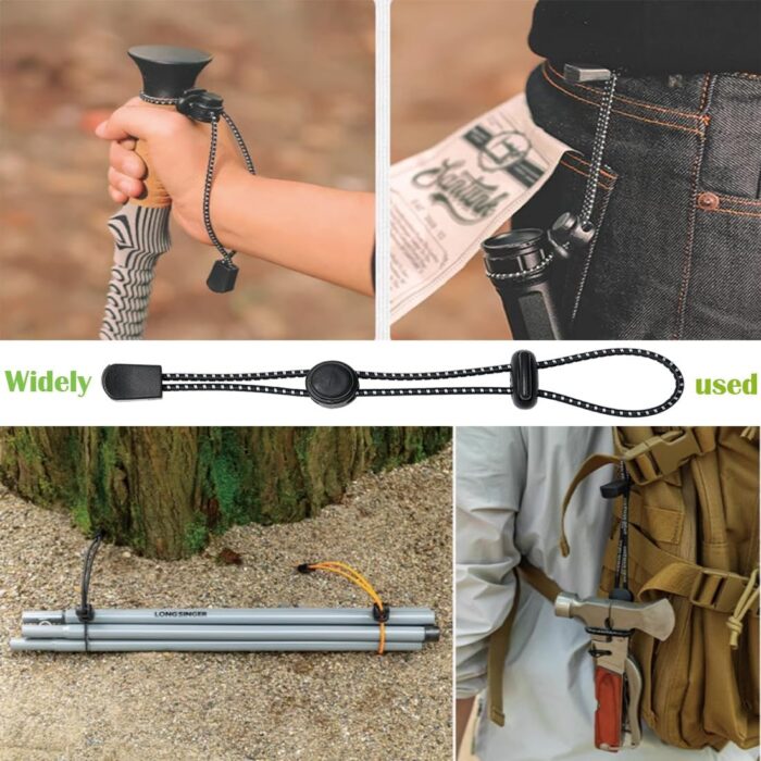 Backpack Hiking Stick Holder Straps, Elastic Lanyard Cord Rope for Walking Pole Fixing Buckle Adjustable Trekking Poles for Camping Hiking Mountaineering Tactical Bag Accessories 10Pcs - Image 5