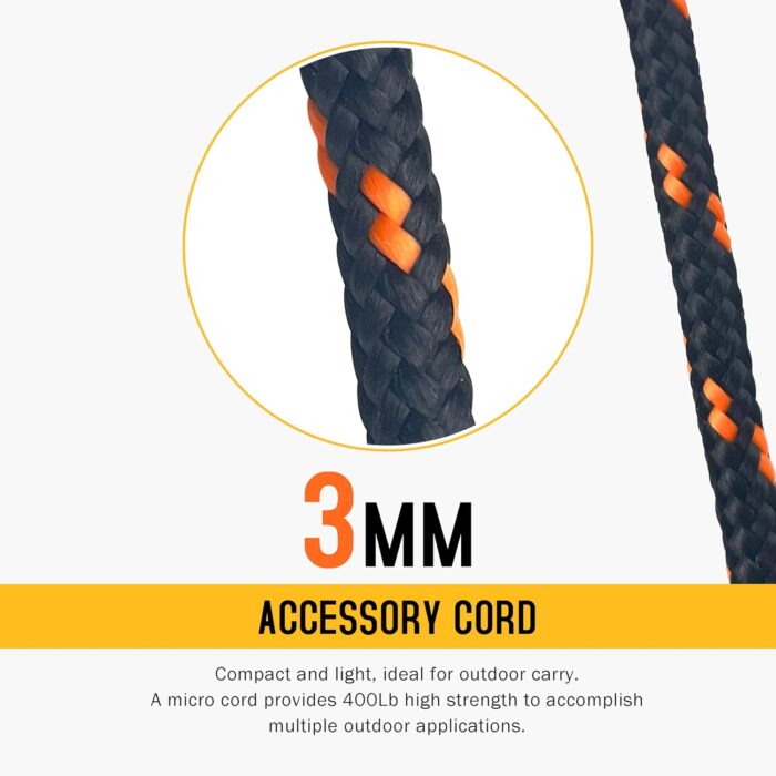 GM CLIMBING Black 3mm Accessory Cord 400LBS Double Braided Durable Pull Cord Tent Tarp Hammock Guyline for Rigging Backpacking Survival Mountaineering 100Ft Roll - Image 2
