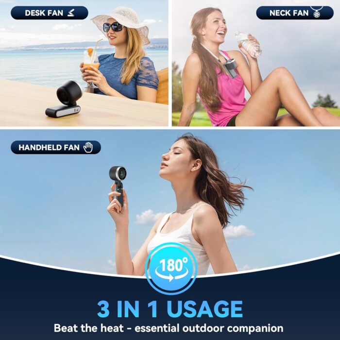 Portable Handheld Turbo Fan, 5 Gear Wind, Battery Operated, Up to 12 Working Hours, 3 IN 1 Hand Fan with Air Turbo Tech Cooling Fan for Outdoor Activities, Travel, Beach (Black) - Image 4