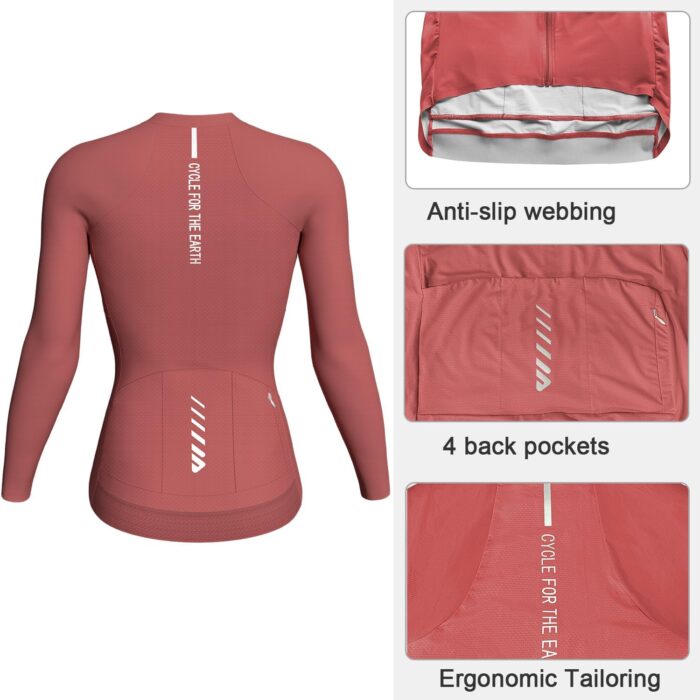 Wulibike Cycling Jersey Women Long Sleeve,Bike Shirts for Women Biking Tops Breathable Cycle Jerseys with 4 Pockets - Image 2