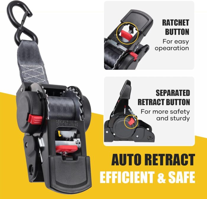 Ayaport Retractable Ratchet Straps 2 inch x 6ft Boat Transom Tie Down Straps to Trailer - 3300lbs Break Strength, Heavy Duty Bolt-on Trailer Straps for Boat, Jet Ski, Motorcycles, ATV - Image 2