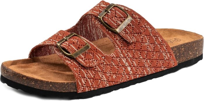 Women's Comfy Arch Support Cork Footbed Adjustable Knitting Straps Indoor and Outdoor Slides Sandals - Image 2