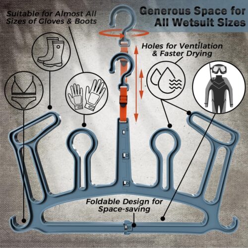 Upgraded Foldable Wetsuit Hanger | Quick Drying Heavy Duty Hanger for Surfing & Scuba Diving Wetsuit, Gloves and Boots, V2