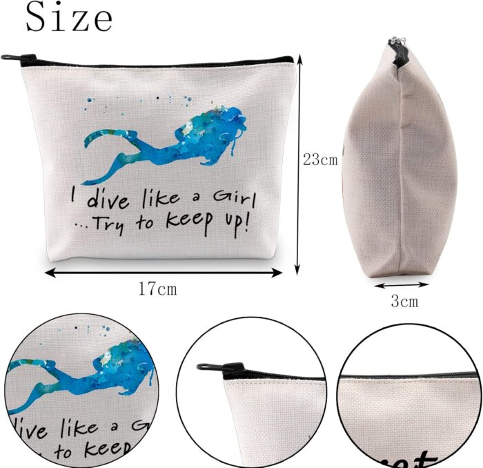 POFULL Scuba Diving Girl Gift I Dive Like A Girl Try To Keep Up Cosmetic Bag scuba lover Gift (I dive like a Girl bag) - Image 5