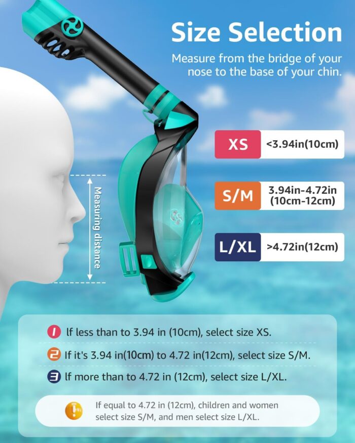 W WSTOO Full Face Snorkel Mask Adults,Suitable for Beginners Dry Top Snorkeling Gear,Can Your Mouth or Nose to Breathe,180 Degrees Panoramic View,Anti-Fog Anti-Leak,Summer Travel and Vacationing Gifts - Image 5