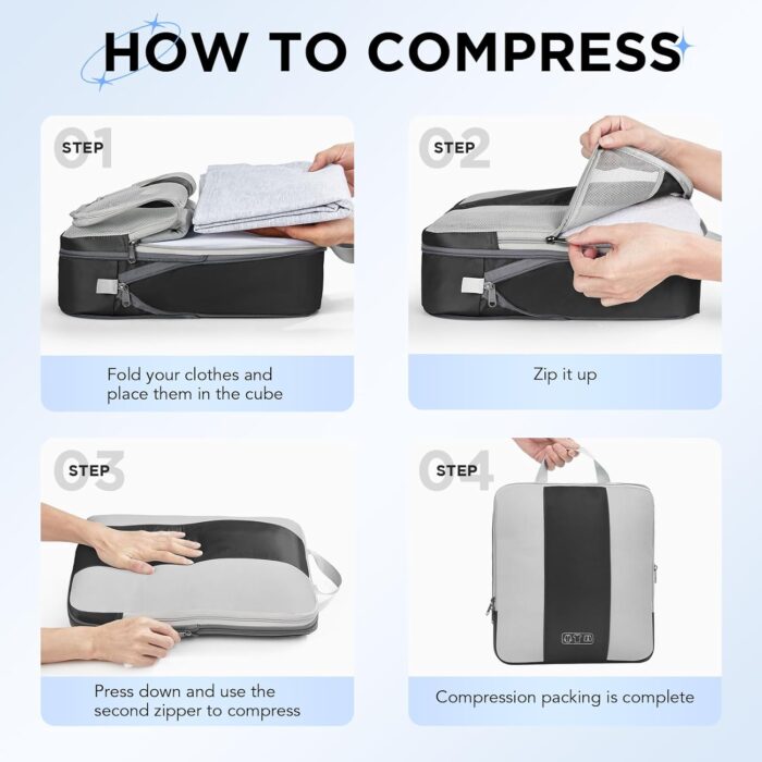 10 Set Compression Packing Cubes for Travel Essentials,Compressible Expandable Packing Cubes for Suitcase,OlarHike Luggage Organizer Bags for Travel,Handy Helper for Organizing Clothes(Black) - Image 3