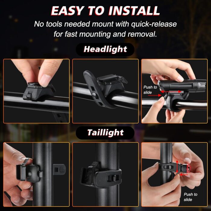 Ascher Ultra Bright USB Rechargeable Bike Light Set, Powerful Bicycle Front Headlight and Back Taillight, 4 Light Modes, Easy to Install for Men Women Kids Road Mountain Cycling Black - Image 9