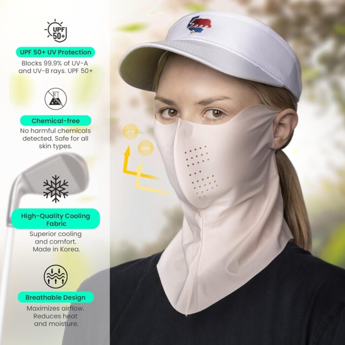 Korea Cooling UPF 50+ UV Sun Protection Face Mask with Neck Coverage – Breathable for Golf, Hiking, Fishing & Outdoors - Image 2