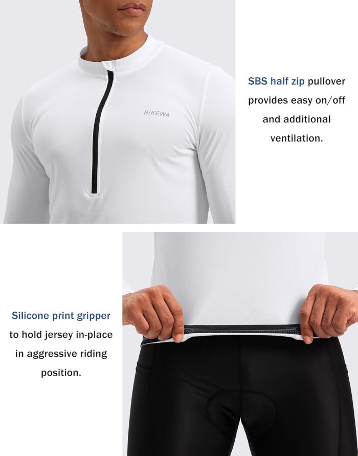 Bikewa Men's Cycling Jersey with 3+1 Rear Zipper Pockets Long Sleeve Moisture Wicking UPF 50+ Half Zip Riding Bike Shirts - Image 4