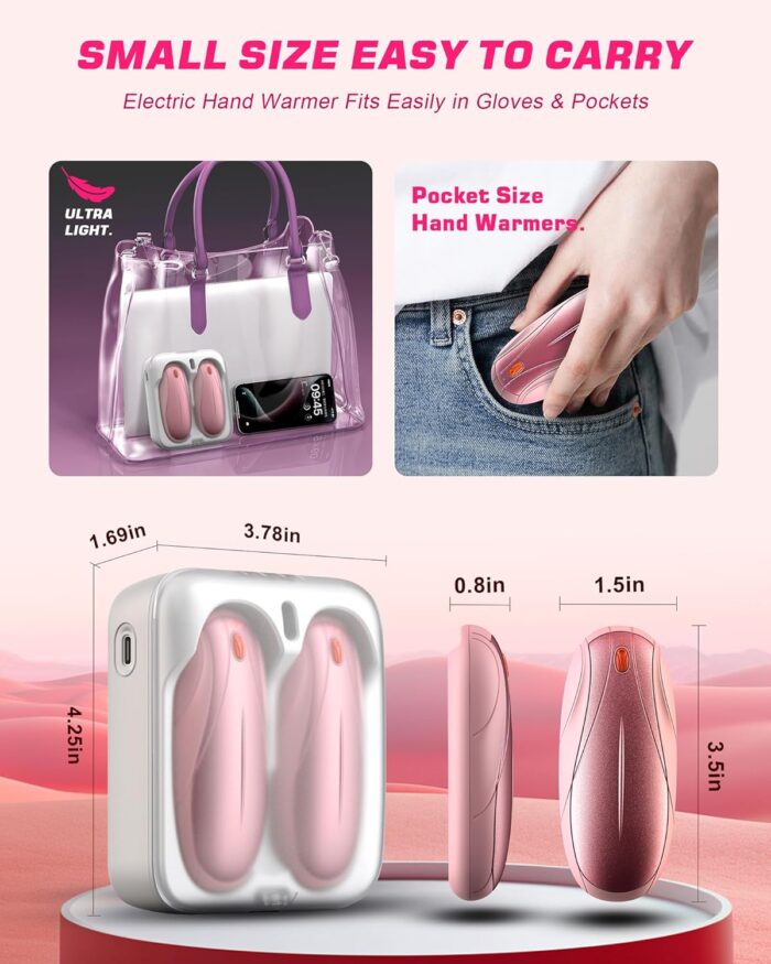 Hand Warmers Rechargeable 2 Pack, 14000mAh Electric Hand Warmers with Charging Case, Quick Charge Portable Heater,Gifts for Christmas, Winter, Outdoor, Camping, Hunting Accessories - Image 5