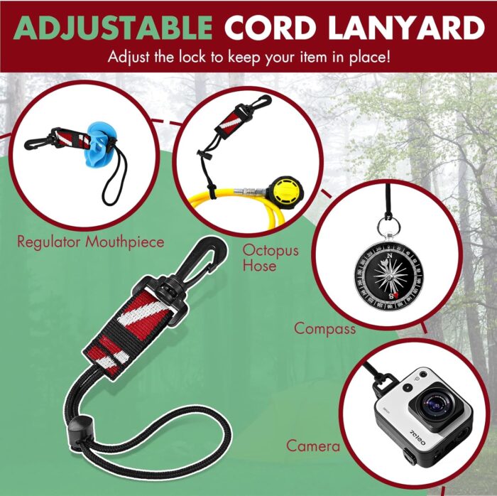 2Pack Scuba Diving Lanyard Clips with Nylon Webbing Strap Adjustable Cord and Slide Locking Fits for Dive Octo Holder, Secure Camera & Gear Attachment - Image 4