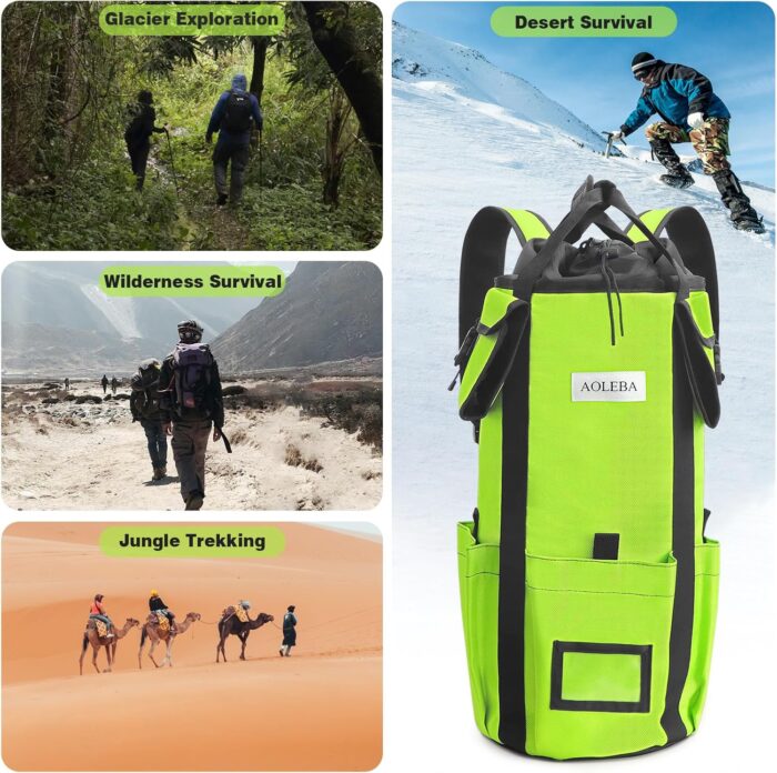 AOLEBA Arborist Rope Storage Bag Tree Climbing Rock Rope Bucket Backpack Rope Storage Bag Large Capacity 1680D Thicken Nylon Material with Hand Straps, Side Pockets - Image 8