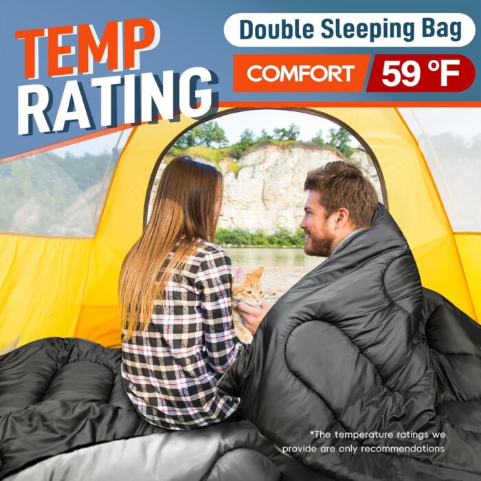 MEREZA Double Sleeping Bag for Adults Mens with Pillow, XL Queen Size Two Person Sleeping Bag for All Season Camping Hiking Backpacking 2 Person Sleeping Bags for Cold Weather & Warm - Image 2
