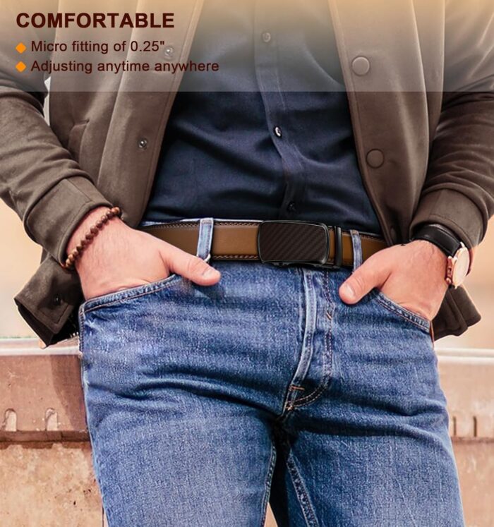 BULLIANT Men's Ratchet Belt 2 Pack-Click Leather Belt Adjustable for Men Gift 1 3/8-Cut for Perfect Fit - Image 6