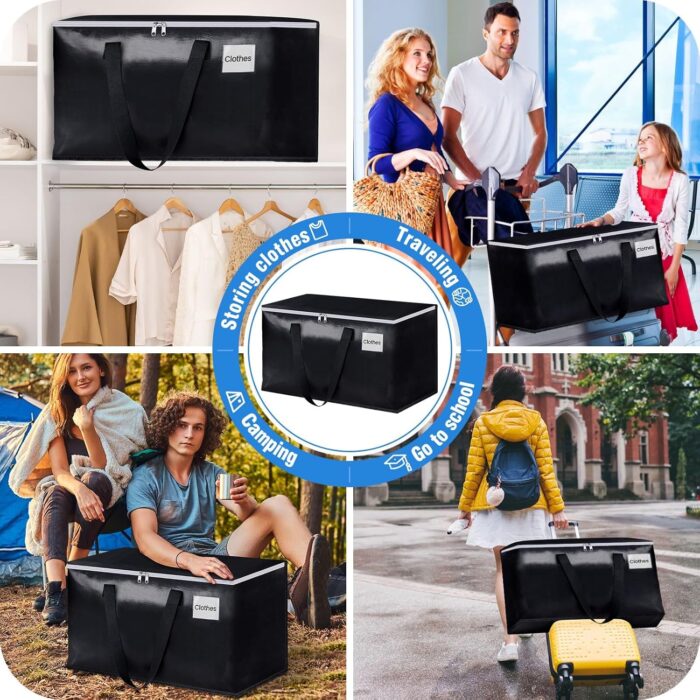 BlissTotes Collapsible Moving Bags - Heavy Duty Boxes with Zippers and Handles, Space Saving Packing Totes for Moving Supplies Storage (93L, 6-Pack, Black) - Image 7