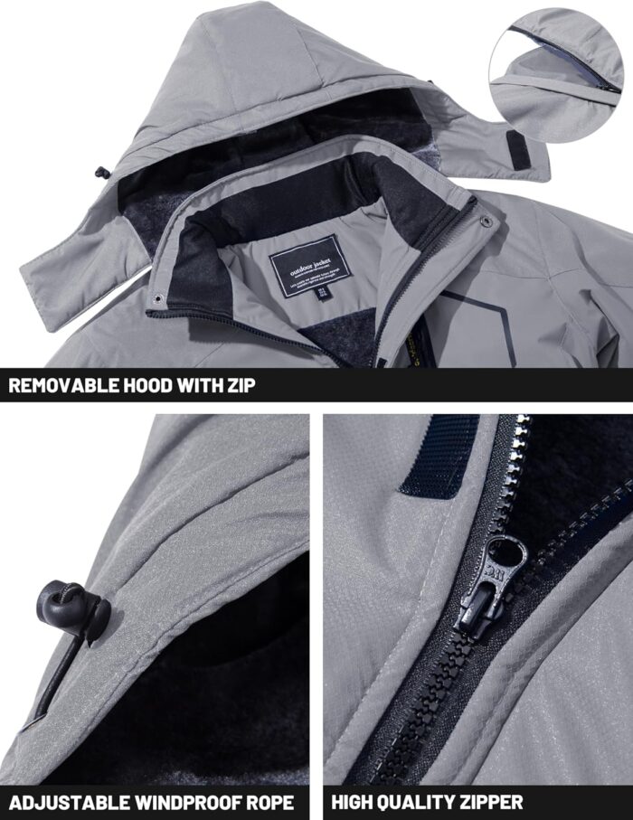 TACVASEN Men's Winter Skiing Jackets Water Resistant Fleece Coats Insulated Thermal Snowboard Jacket Parka Raincoat with Hood - Image 4