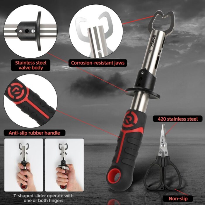 RUNCL 4pc Fishing Tool Kit- Fishing Pliers, Fish Fillet Knife with Sharpener, Fish Lip Gripper, Fishing Braid Scissors, Saltwater Fishing Gear and Equipment with Sheath/Lanyard, Fishing Gifts for Men - Image 4
