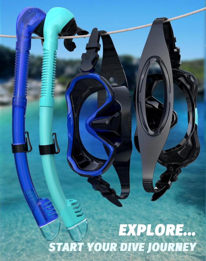 Snorkeling Gear for Adults, Snorkel Mask Set 180° Panoramic View Snorkel Gear, 100% Food-Grade Silicone Anti-Fog Anti-Leak Dry Top Diving Mask for Snorkeling Swimming Scuba Diving - Image 6